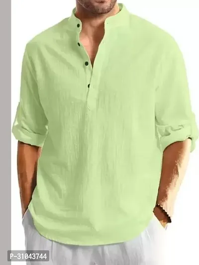 Reliable Green Cotton Linen Solid Kurta For Men-thumb0