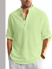 Reliable Green Cotton Linen Solid Kurta For Men-thumb1