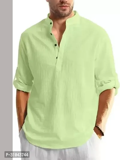 Reliable Green Cotton Linen Solid Kurta For Men-thumb2