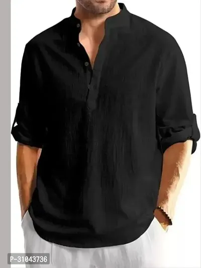 Reliable Black Cotton Linen Solid Kurta For Men-thumb0