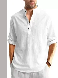 Reliable White Cotton Linen Solid Kurta For Men-thumb1