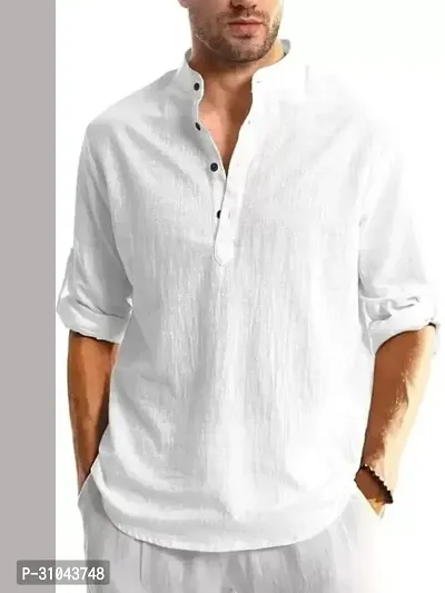 Reliable White Cotton Linen Solid Kurta For Men-thumb2