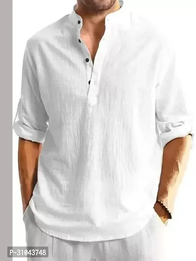 Reliable White Cotton Linen Solid Kurta For Men-thumb0