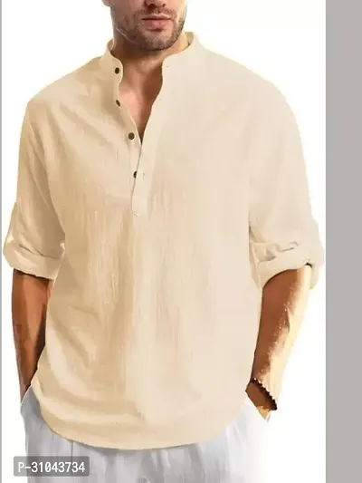 Reliable Beige Cotton Linen Solid Kurta For Men-thumb2