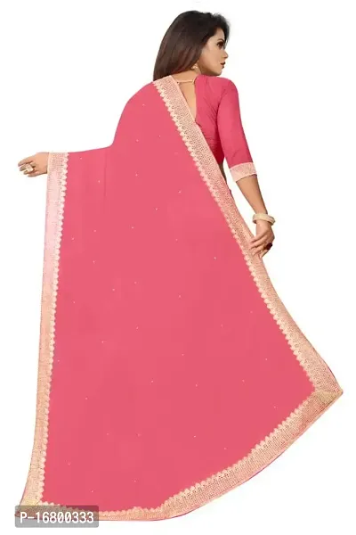 Nailed SONI ENTERPRISE Women's Pure Georgette Moti Work Saree with Unstitched Blouse Piece (GAJARI-thumb2