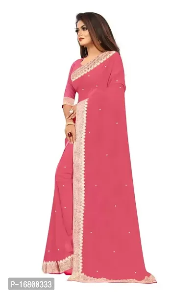 Nailed SONI ENTERPRISE Women's Pure Georgette Moti Work Saree with Unstitched Blouse Piece (GAJARI-thumb4