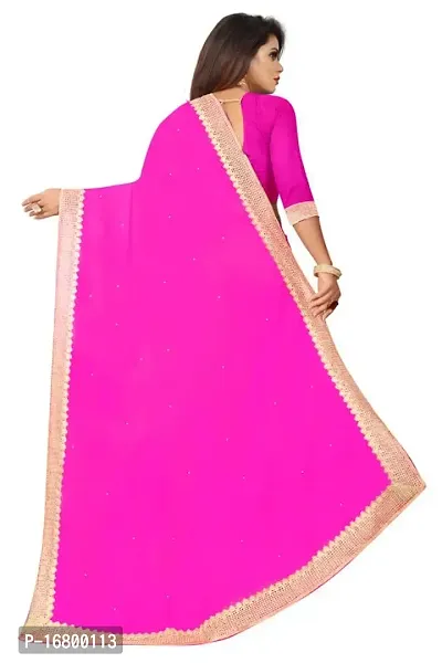 Nailed SONI ENTERPRISE Women's Pure Georgette Moti Work Saree with Unstitched Blouse Piece (PINK-thumb2