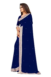 Nailed SONI ENTERPRISE Women's Pure Georgette Moti Work Saree with Unstitched Blouse Piece (NEVY BLUE-thumb3