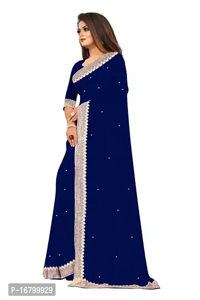 Nailed SONI ENTERPRISE Women's Pure Georgette Moti Work Saree with Unstitched Blouse Piece (NEVY BLUE-thumb4