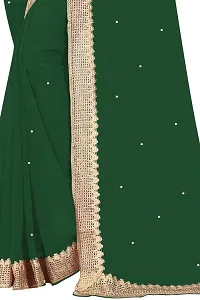 Nailed SONI ENTERPRISE Women's Pure Georgette Moti Work Saree with Unstitched Blouse Piece (GREEN-thumb2