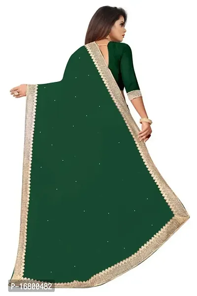 Nailed SONI ENTERPRISE Women's Pure Georgette Moti Work Saree with Unstitched Blouse Piece (GREEN-thumb2