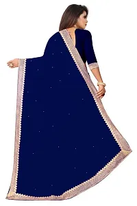 Nailed SONI ENTERPRISE Women's Pure Georgette Moti Work Saree with Unstitched Blouse Piece (NEVY BLUE-thumb1