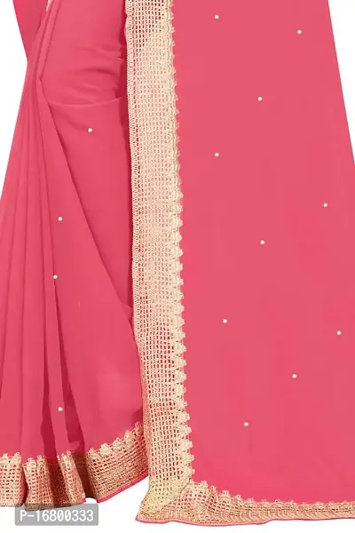 Nailed SONI ENTERPRISE Women's Pure Georgette Moti Work Saree with Unstitched Blouse Piece (GAJARI-thumb3