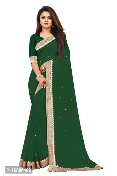 Nailed SONI ENTERPRISE Women's Pure Georgette Moti Work Saree with Unstitched Blouse Piece (GREEN