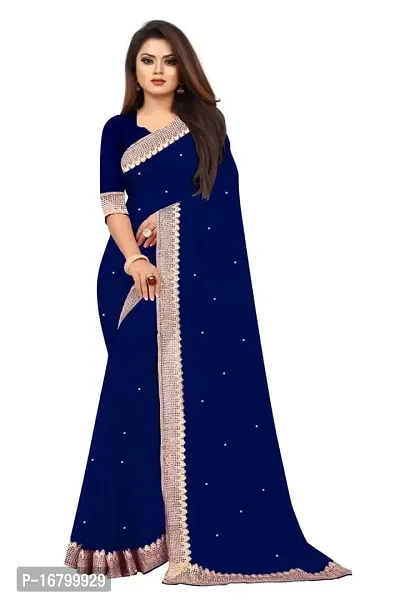 Nailed SONI ENTERPRISE Women's Pure Georgette Moti Work Saree with Unstitched Blouse Piece (NEVY BLUE-thumb0