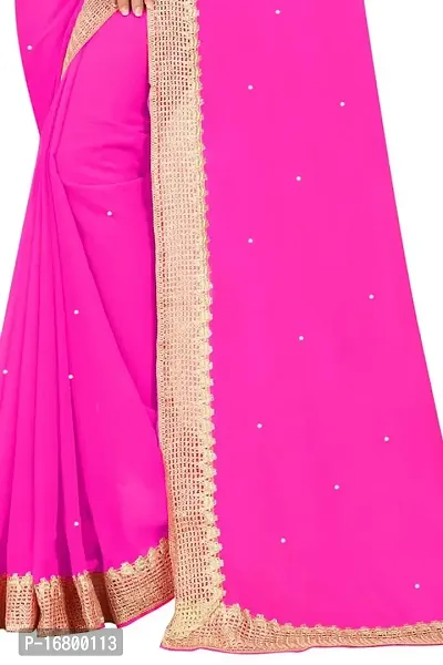 Nailed SONI ENTERPRISE Women's Pure Georgette Moti Work Saree with Unstitched Blouse Piece (PINK-thumb3