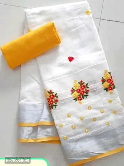 Fancy Linen Cotton Saree With Blouse Piece For Women