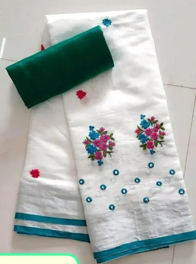 Fancy Linen Saree With Blouse Piece For Women