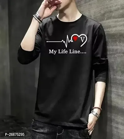 Comfortable Black Polyester Printed Round Neck Tees For Men-thumb0