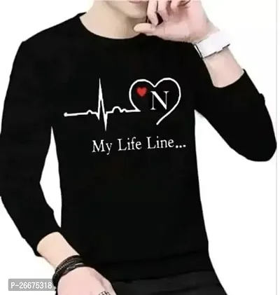 Comfortable Black Polyester Printed Round Neck Tees For Men