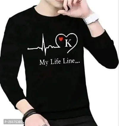 Comfortable Black Polyester Printed Round Neck Tees For Men