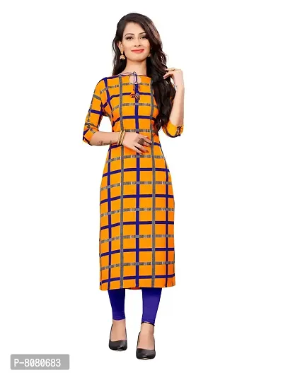 Ms Vhck Enterprise Women For Stylish Latest Printed Crepe A-Line Kurti Kurtis Kurta Yellow-thumb0