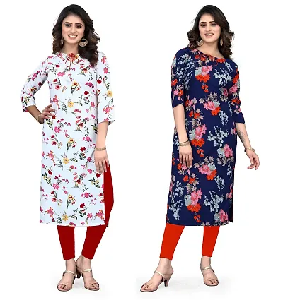 Stylish Crepe Straight Printed Kurta - Pack Of 2