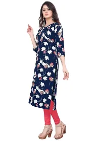 MS VHCK ENTERPRISE Women Crepe Fabric Flower Printed Knee Length 3/4 Sleeve Kurti Blue-thumb3