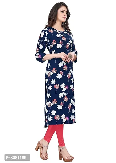 MS VHCK ENTERPRISE Women Crepe Fabric Flower Printed Knee Length 3/4 Sleeve Kurti Blue-thumb2