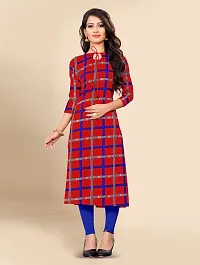 Ms Vhck Enterprise Women For Stylish Latest Printed Crepe A-Line Kurti Kurtis Kurta Red,Blue-thumb2