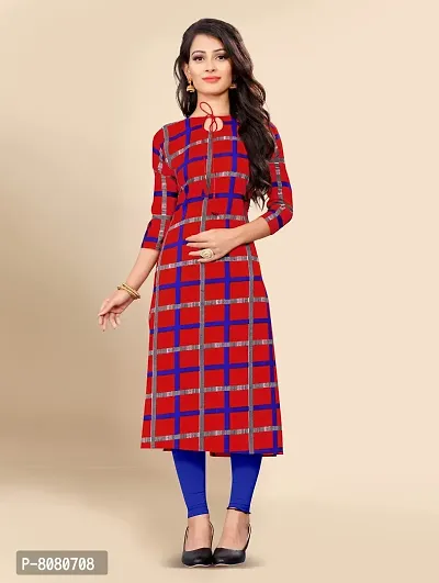 Ms Vhck Enterprise Women For Stylish Latest Printed Crepe A-Line Kurti Kurtis Kurta Red,Blue-thumb3