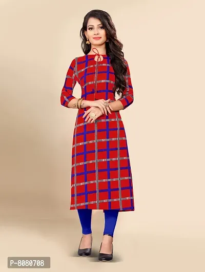 Ms Vhck Enterprise Women For Stylish Latest Printed Crepe A-Line Kurti Kurtis Kurta Red,Blue-thumb4