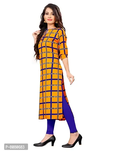 Ms Vhck Enterprise Women For Stylish Latest Printed Crepe A-Line Kurti Kurtis Kurta Yellow-thumb2