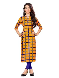 Ms Vhck Enterprise Women For Stylish Latest Printed Crepe A-Line Kurti Kurtis Kurta Yellow-thumb2