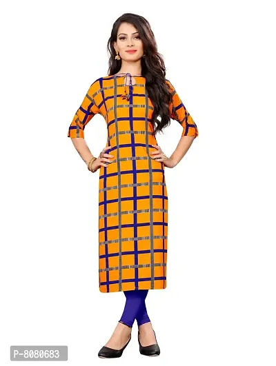 Ms Vhck Enterprise Women For Stylish Latest Printed Crepe A-Line Kurti Kurtis Kurta Yellow-thumb3