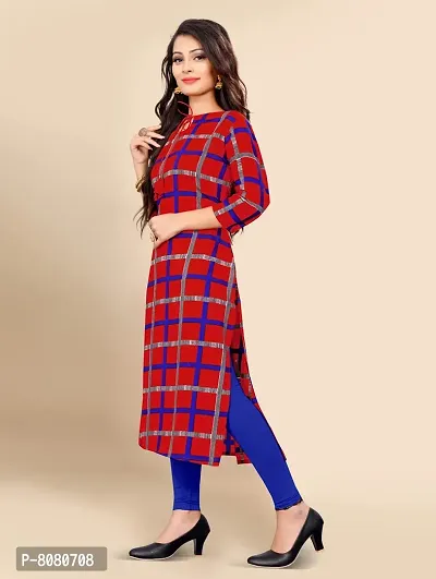 Ms Vhck Enterprise Women For Stylish Latest Printed Crepe A-Line Kurti Kurtis Kurta Red,Blue-thumb5