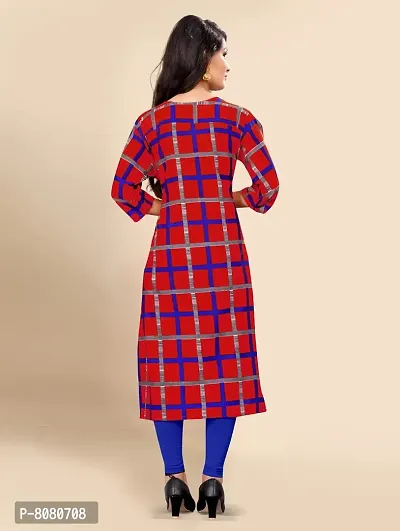 Ms Vhck Enterprise Women For Stylish Latest Printed Crepe A-Line Kurti Kurtis Kurta Red,Blue-thumb2