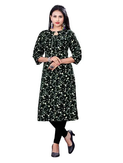 Ms Vhck Enterprise Women For Stylish Latest Crepe A-Line Kurti Kurtis Kurta Black,Green