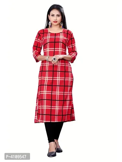 Red American Crepe Checked Kurtas For Women