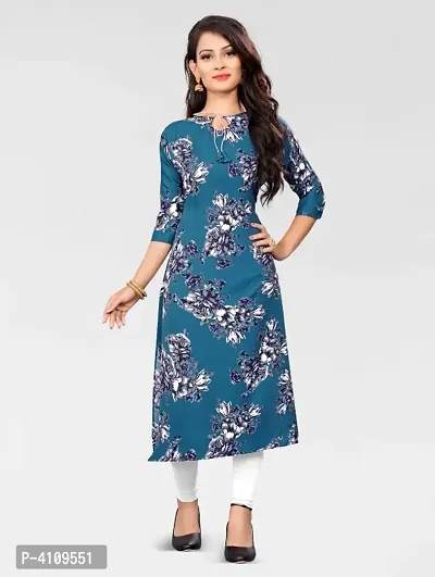 Blue American Crepe Floral Print Kurtas For Women-thumb0