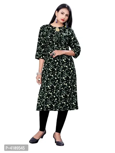 Black American Crepe Floral Print Kurtas For Women-thumb4