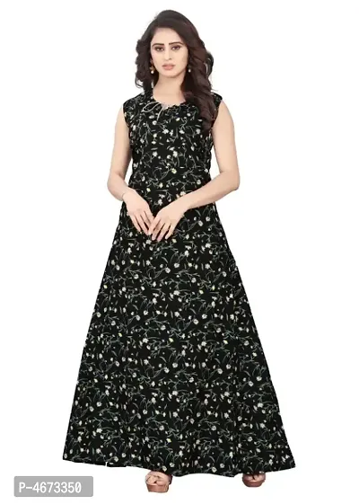 Black Poly Crepe Printed Ethnic Gowns For Women