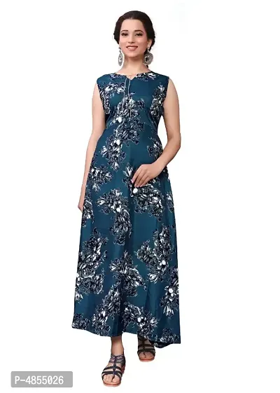 Green Crepe Digital Printed Ethnic Gowns For Women