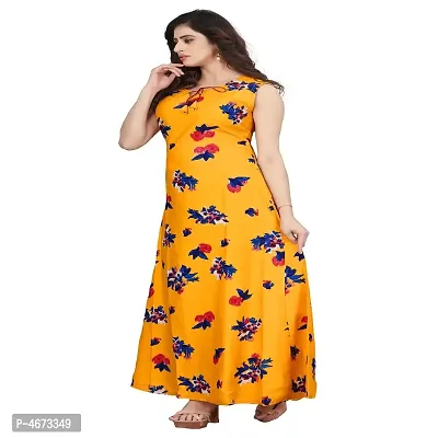 Yellow Poly Crepe Printed Ethnic Gowns For Women-thumb3