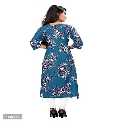 Blue American Crepe Floral Print Kurtas For Women-thumb2