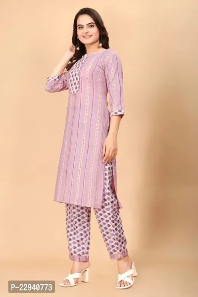 Women Cotton Blend Traditional Straight Printed Kurta and Pant Set-thumb4