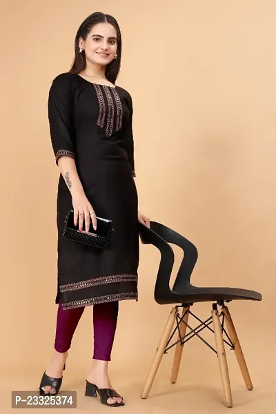 Women Cotton Blend Embroidery Straight Kurta For Women