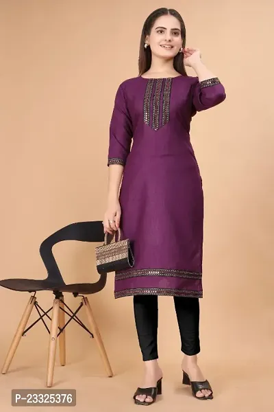 Women Cotton Blend Embroidery Straight Kurta For Women-thumb0