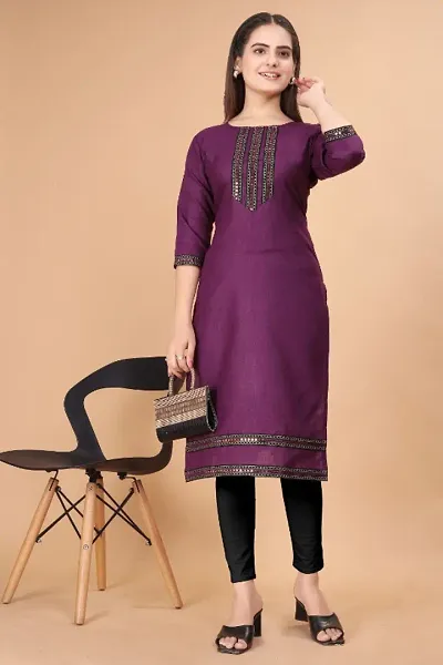 Women Cotton Blend Embroidery Straight Kurta For Women