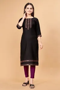 Women Cotton Blend Embroidery Straight Kurta For Women-thumb1